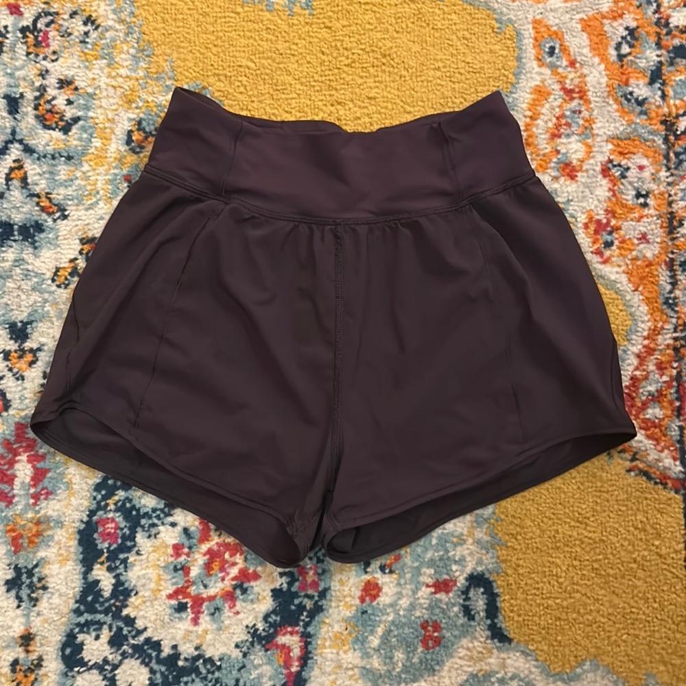 Lululemon high waisted dark purple athletic running shorts with liner